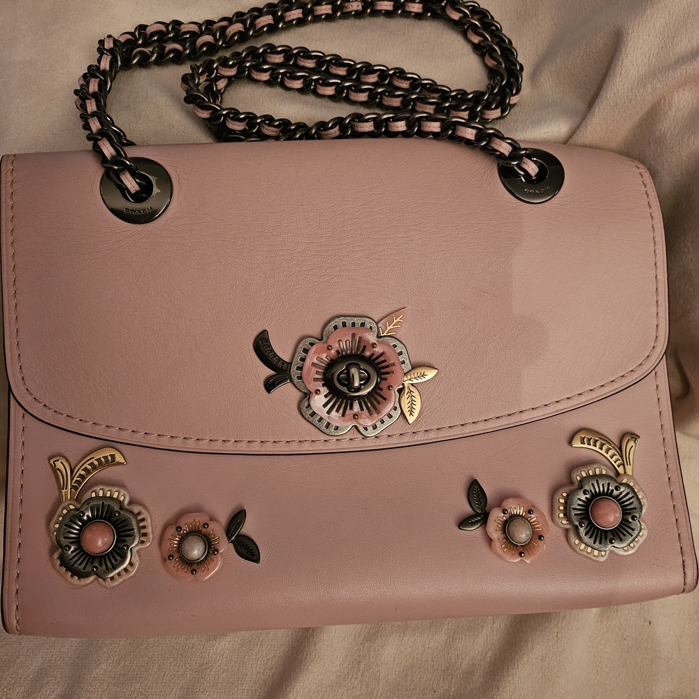 Coach Pink Tea Rose Embellished Parker  Leather Bag Style 52611
